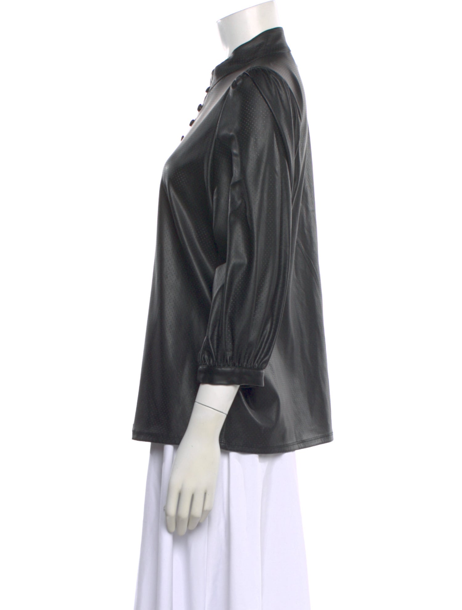 Karl Lagerfeld Faux Leather Three-Quarter Sleeve Blouse