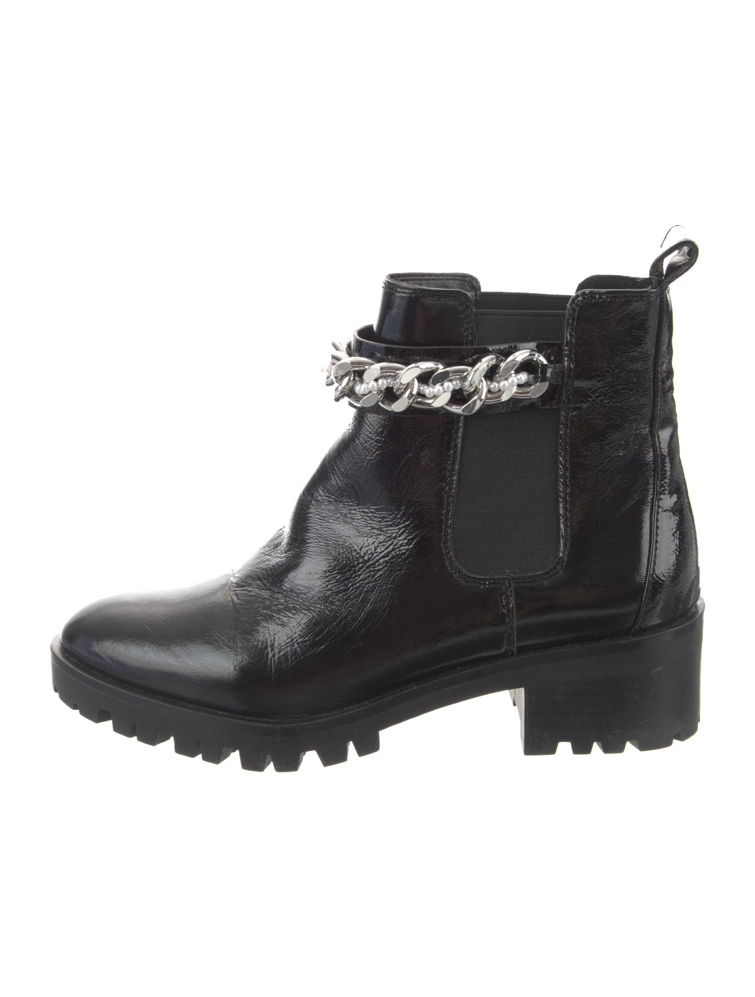 Karl Lagerfeld Patent Leather Studded Accents Combat Boots