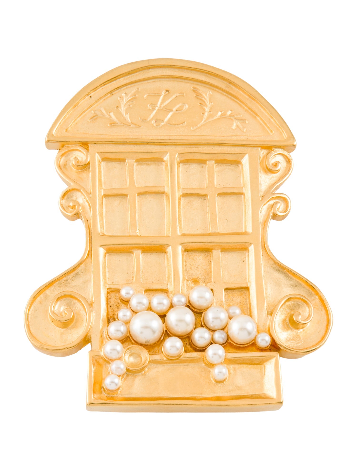 Karl Lagerfeld Faux Pearl "Window with flower " Brooch Pin