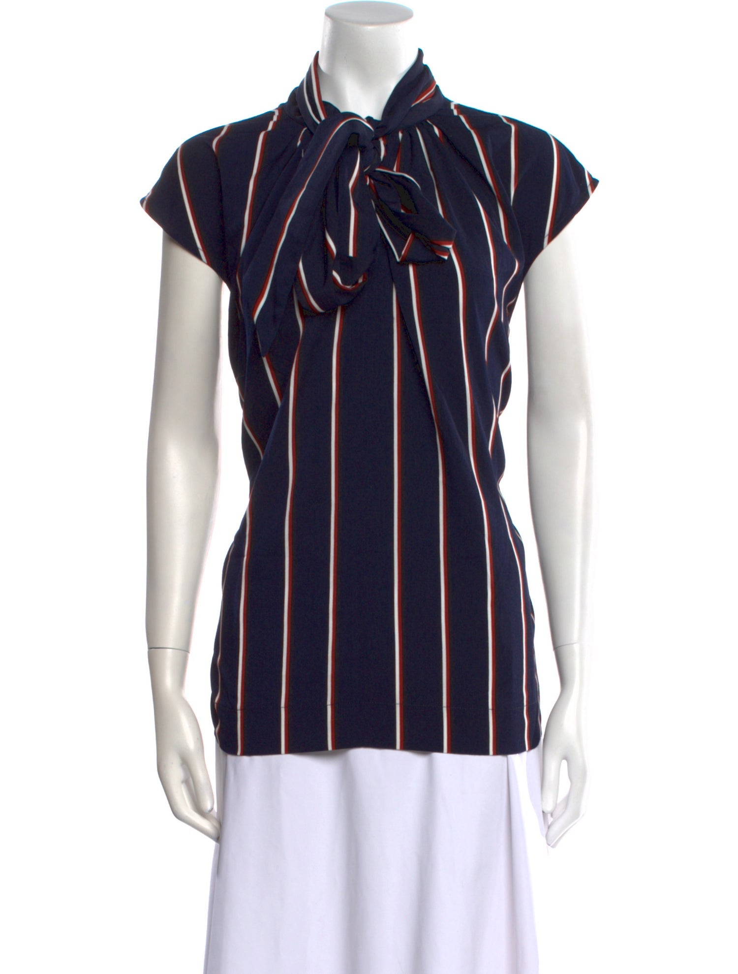 Karen Walker Striped Tie Neck Button-Up Top