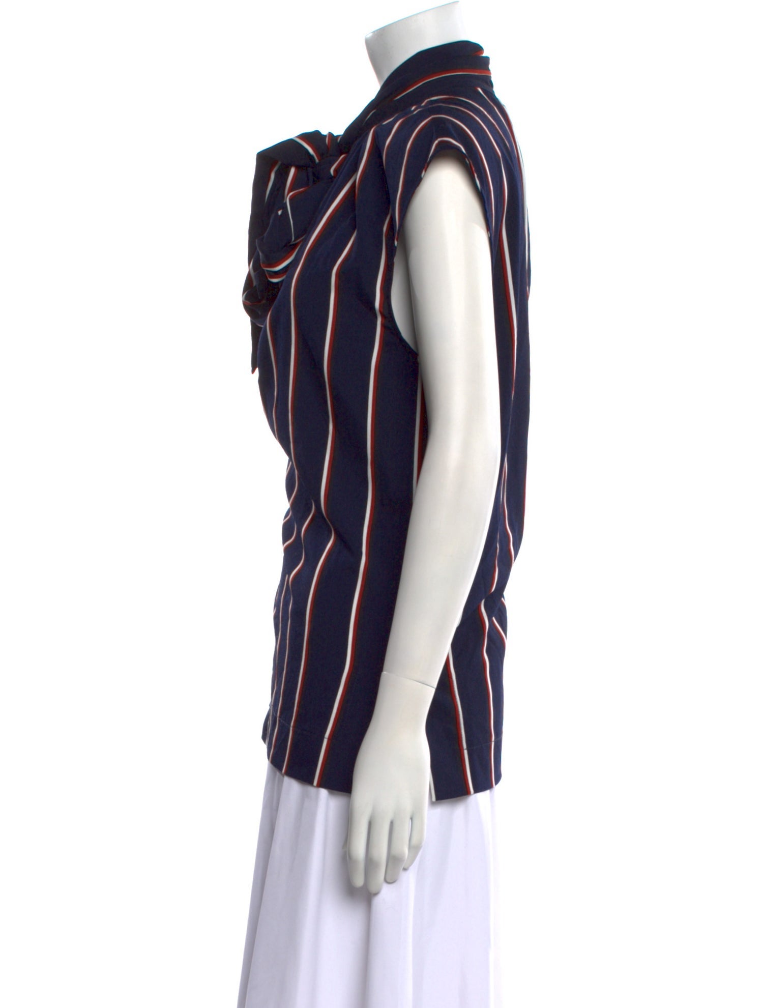 Karen Walker Striped Tie Neck Button-Up Top