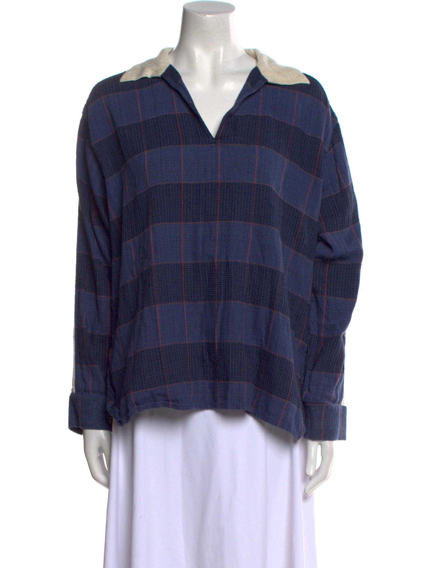 Kartik Research Plaid Print Long Sleeve Blouse