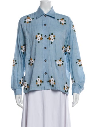 Kartik Research Floral Print Long Sleeve Button-Up Top
