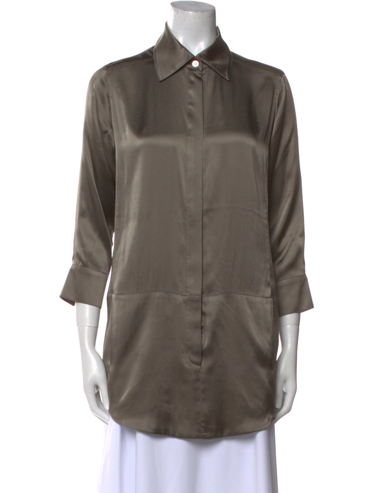 KAUFMANFRANCO Silk Three-Quarter Sleeve Button-Up Top