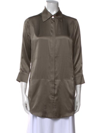 KAUFMANFRANCO Silk Three-Quarter Sleeve Button-Up Top