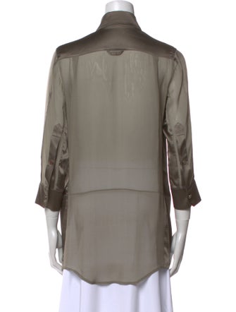 KAUFMANFRANCO Silk Three-Quarter Sleeve Button-Up Top