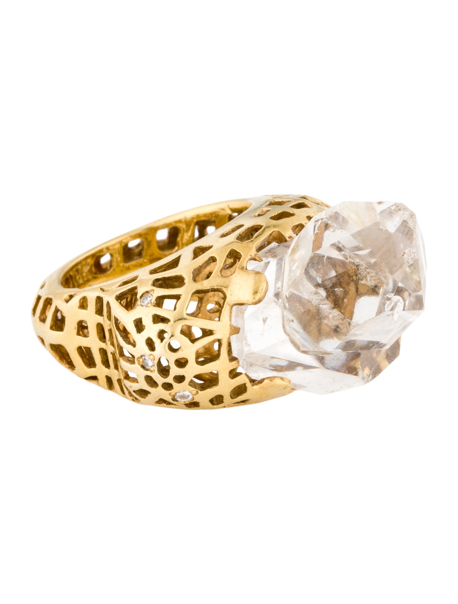 K. Brunini 18K Quartz & Diamond Spiderweb Cocktail Ring