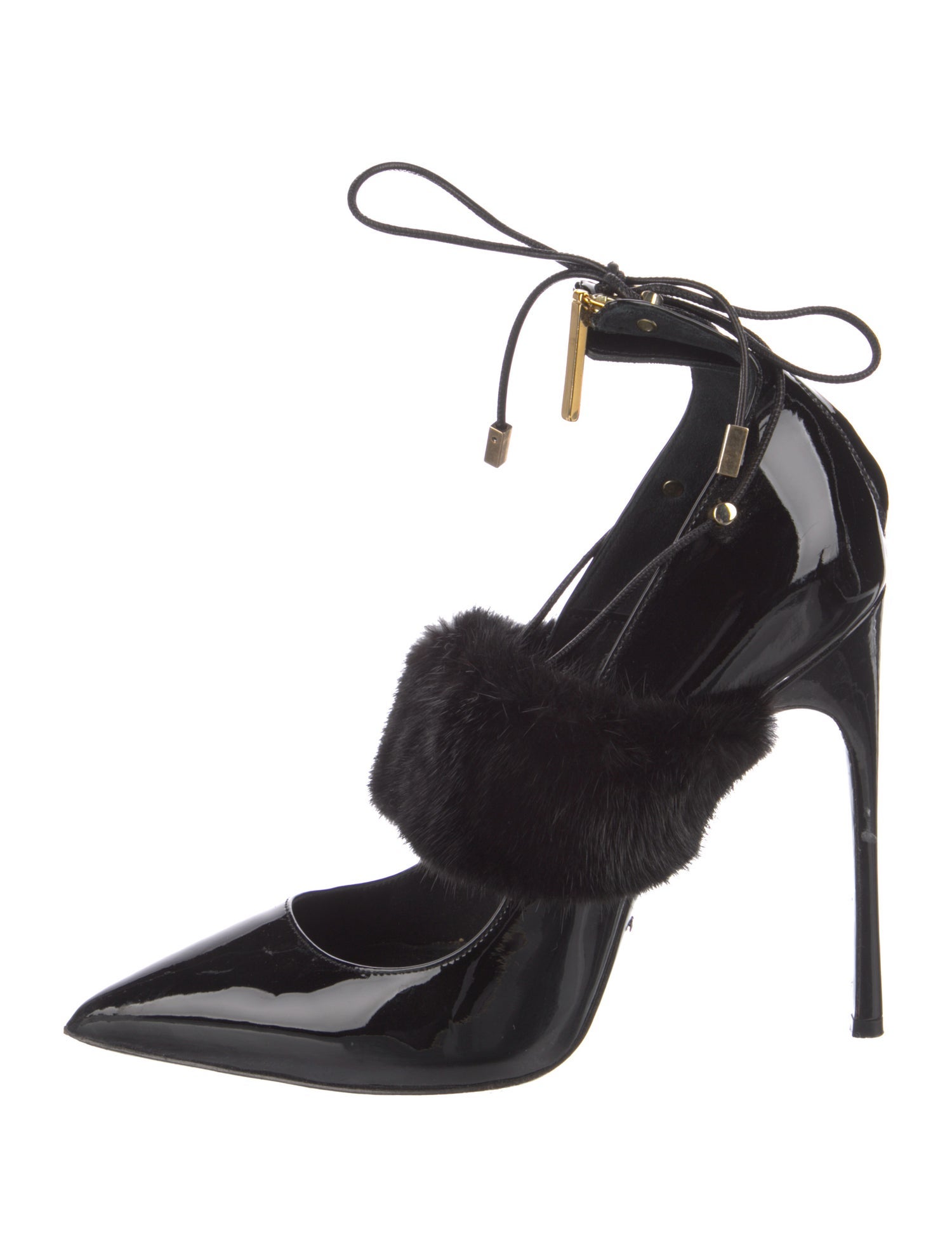 Kendall Miles Patent Leather Fur Trim Pumps