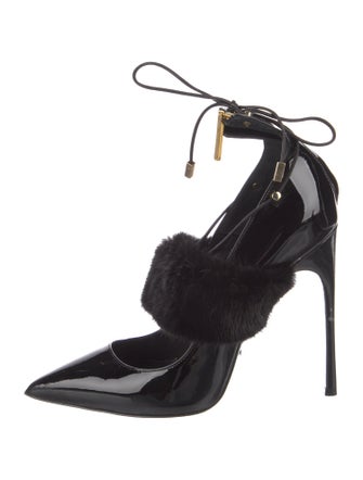 Kendall Miles Patent Leather Fur Trim Pumps