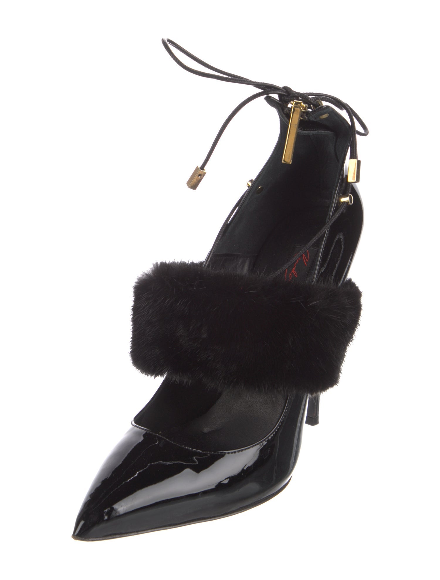 Kendall Miles Patent Leather Fur Trim Pumps