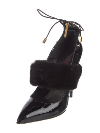 Kendall Miles Patent Leather Fur Trim Pumps