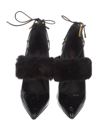 Kendall Miles Patent Leather Fur Trim Pumps
