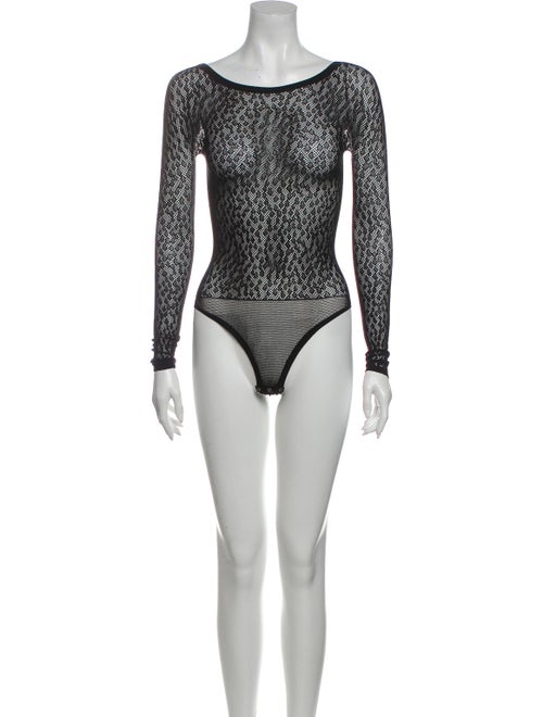 Kenzo Lace Pattern Scoop Neck Bodysuit Black