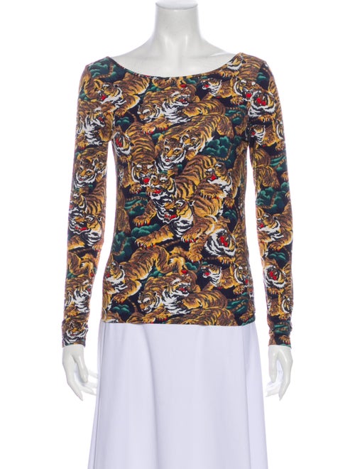 Kenzo Printed Bateau Neckline Top Yellow