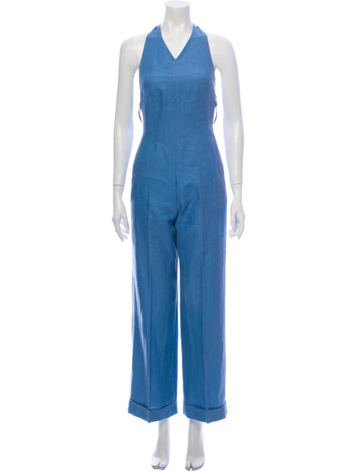 Kenzo Linen V-Neck Jumpsuit Blue