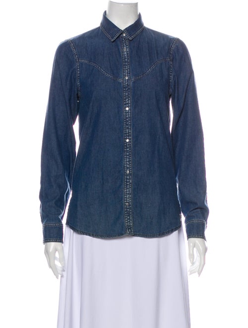 Kenzo Long Sleeve Button-Up Top Blue
