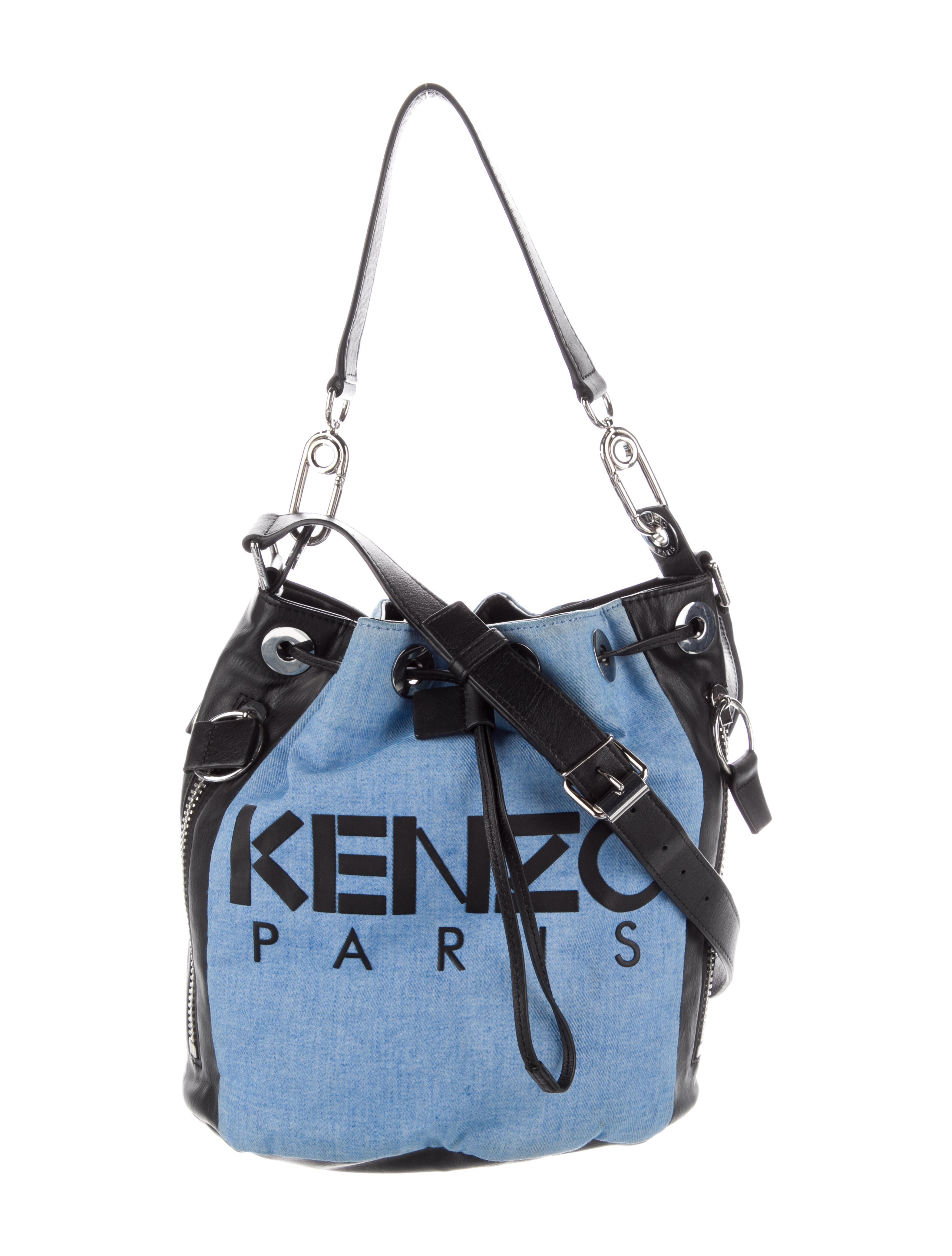 Kenzo Denim LeatherTrim Bucket Bag Blue Bucket Bags, Handbags