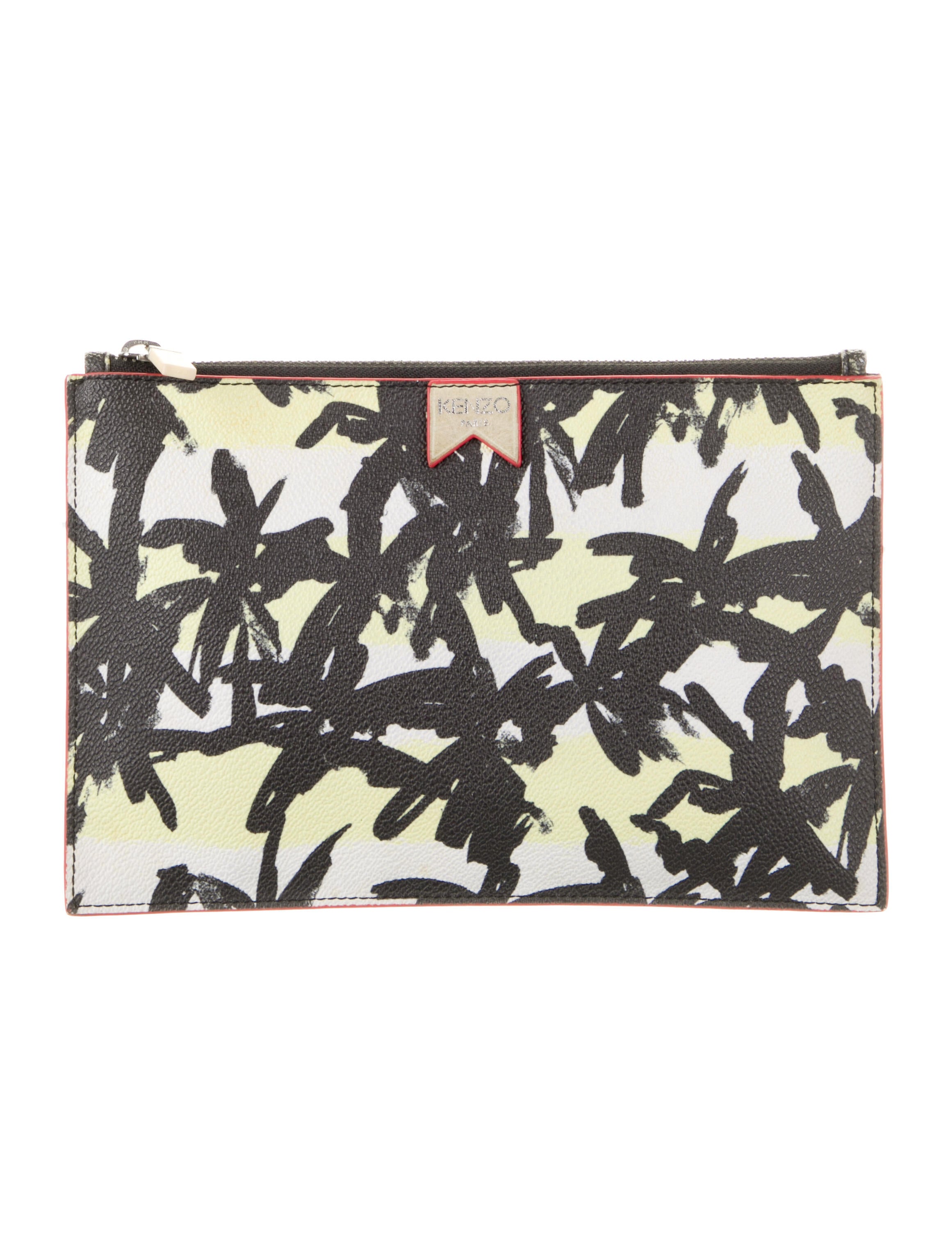 Kenzo Patent Leather Trimmed Clutch Black Clutches, Handbags