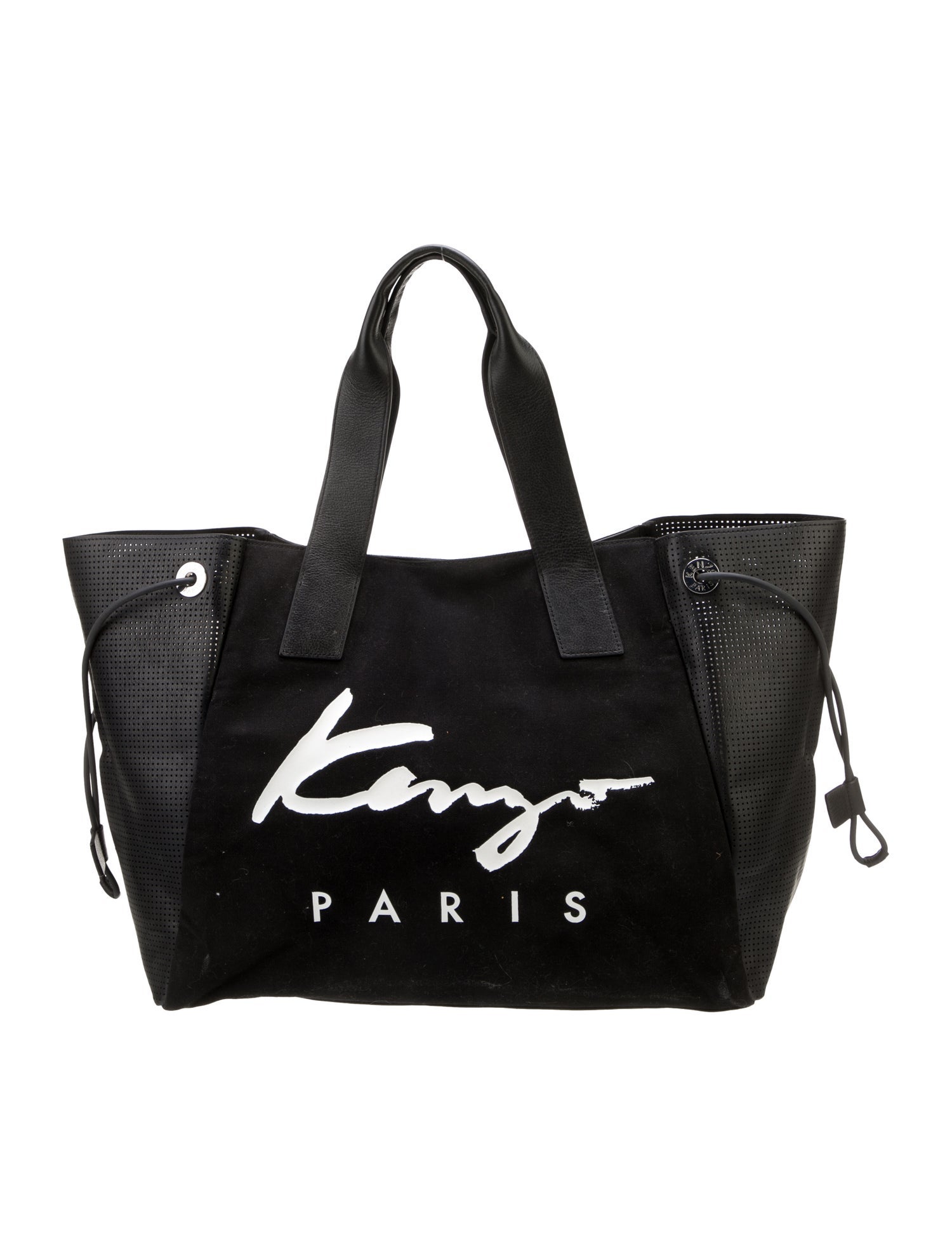 Kenzo Leather Trimmed Canvas Tote Bag Black Totes, Handbags