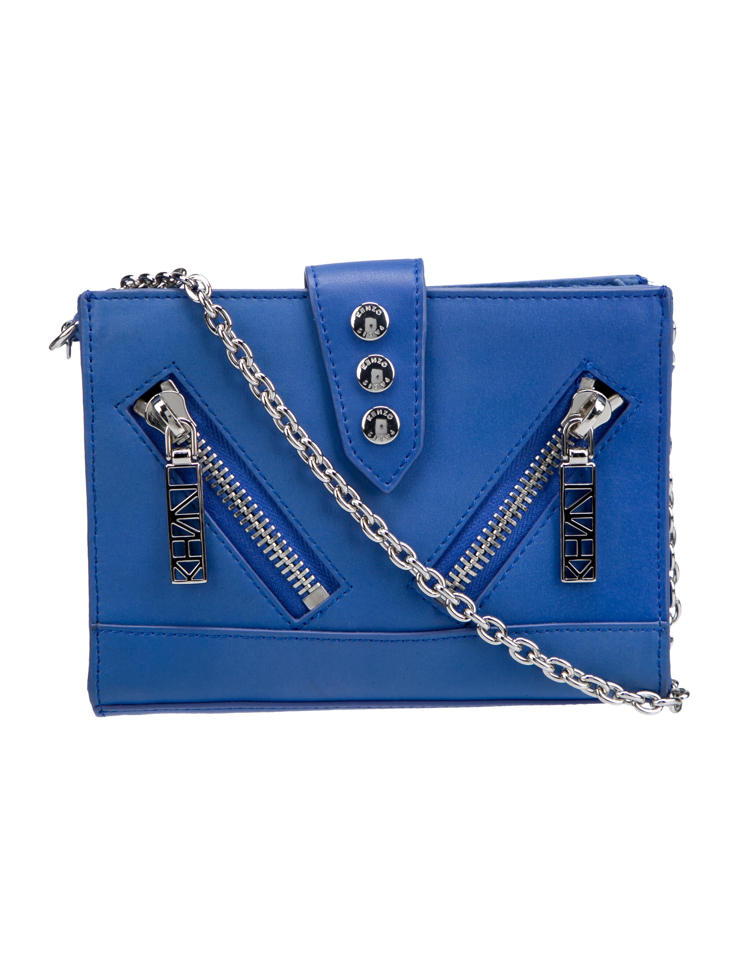 Kenzo Leather Chain-Link Crossbody Bag - Blue Crossbody Bags 