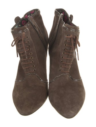 Kenzo Suede Scalloped Accent Lace-Up Boots