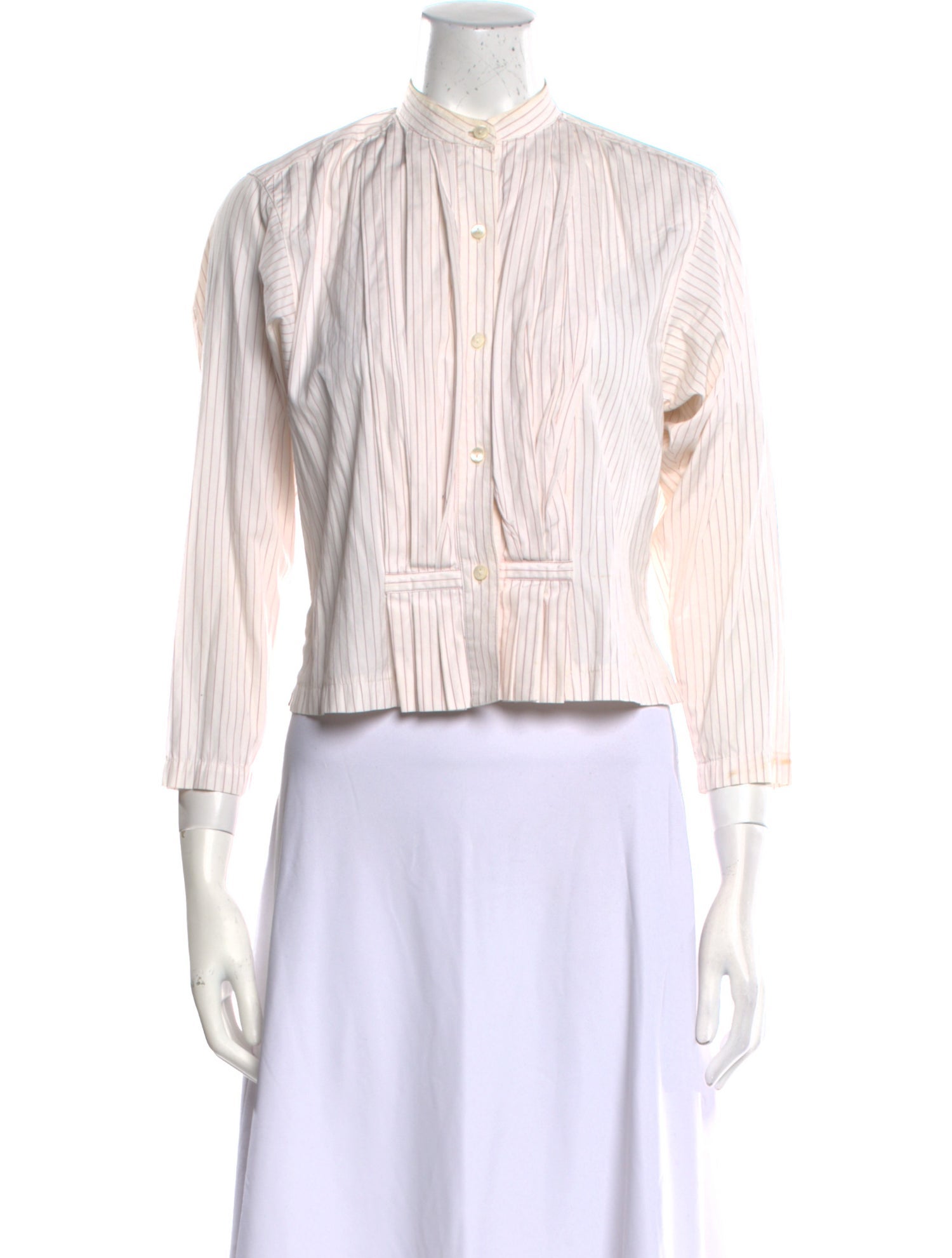 Kenzo Striped Mock Neck Button-Up Top