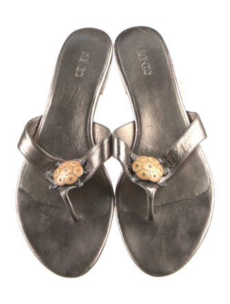 Kenzo Leather Crystal Embellishments Slides