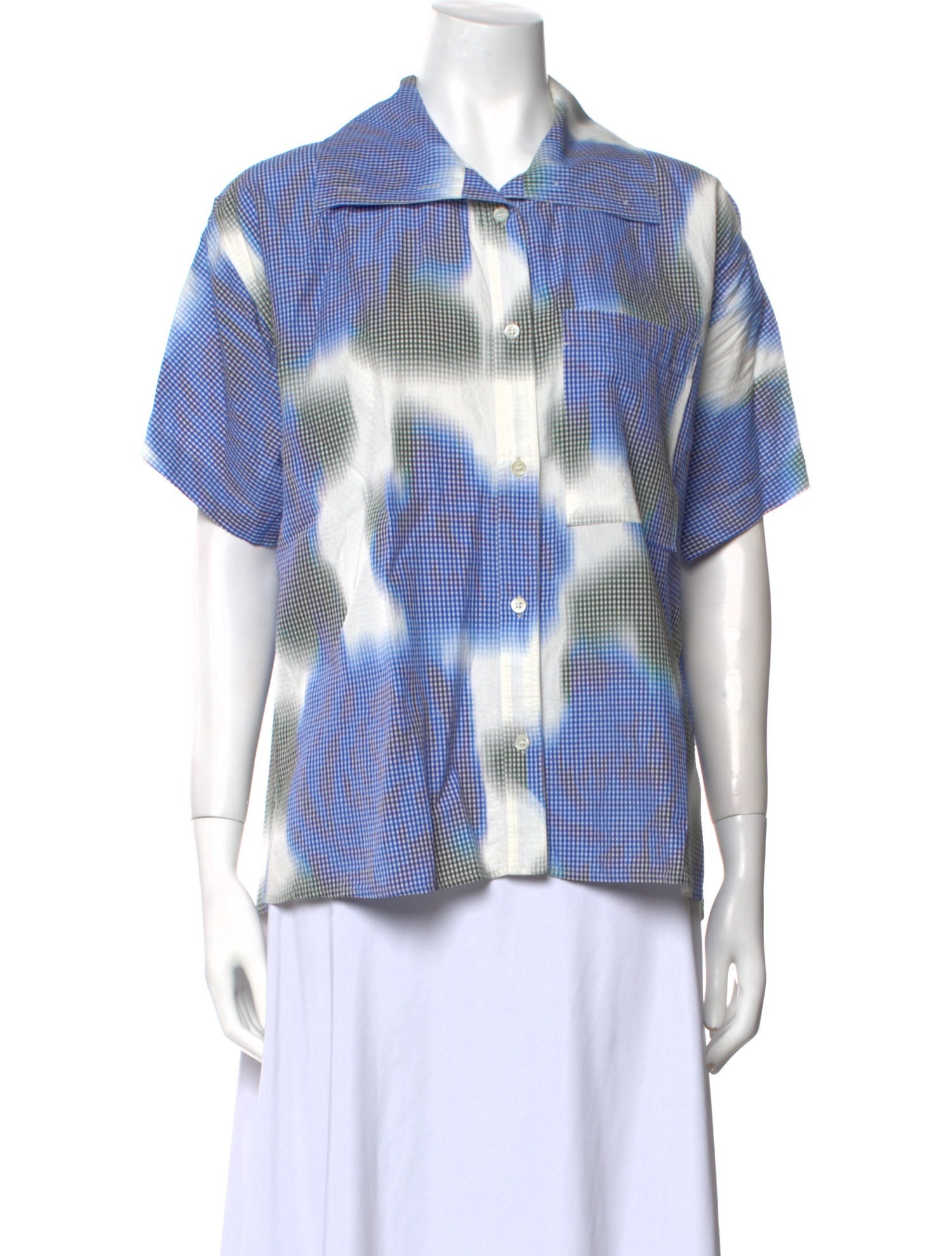 Kenzo Plaid Print Short Sleeve Button-Up Top