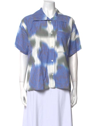 Kenzo Plaid Print Short Sleeve Button-Up Top