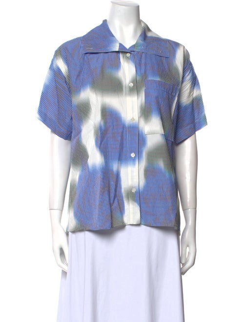 Kenzo Plaid Print Short Sleeve Button-Up Top