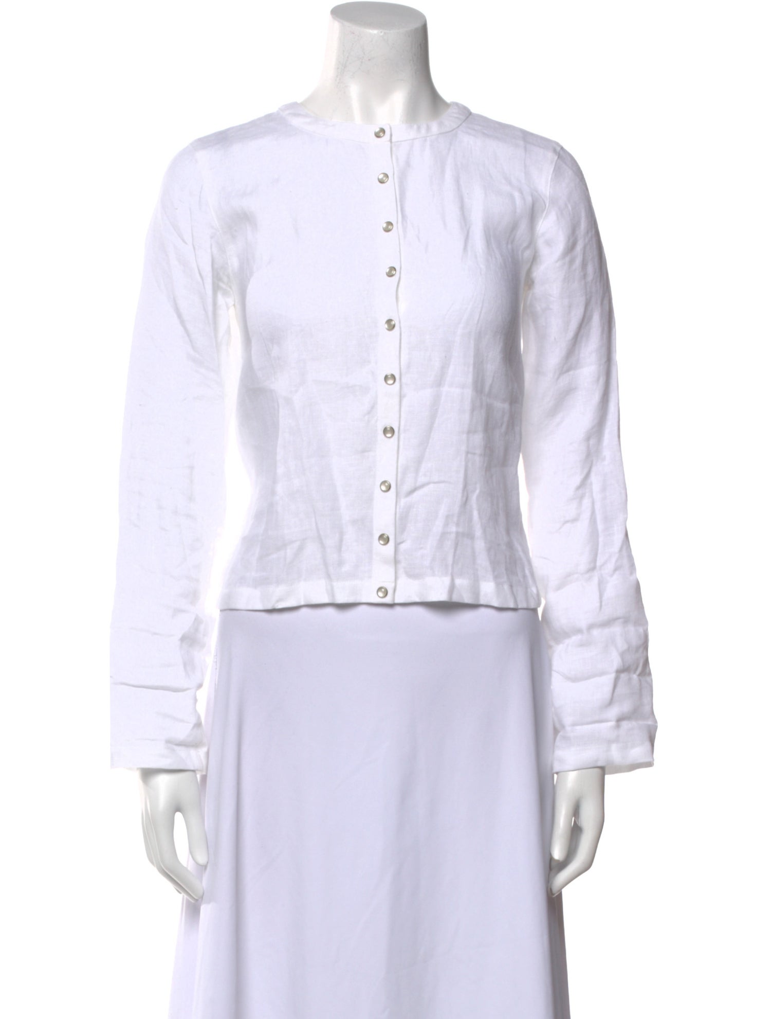 Kenzo Linen Mock Neck Button-Up Top