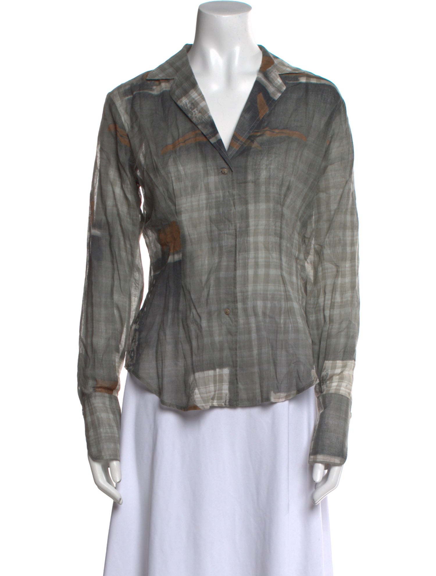 Kenzo Plaid Print Long Sleeve Button-Up Top