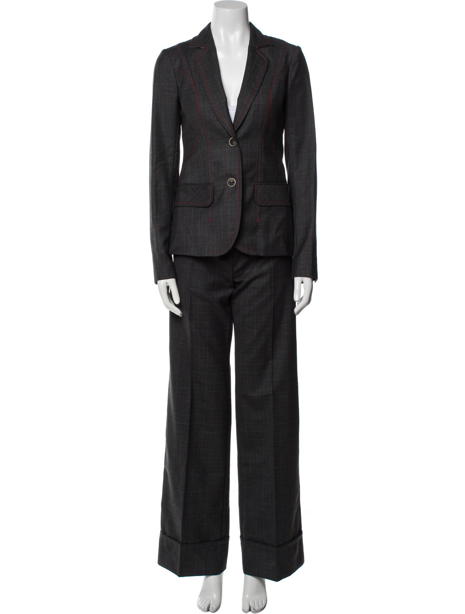 Kenzo Wool Plaid Print Pantsuit