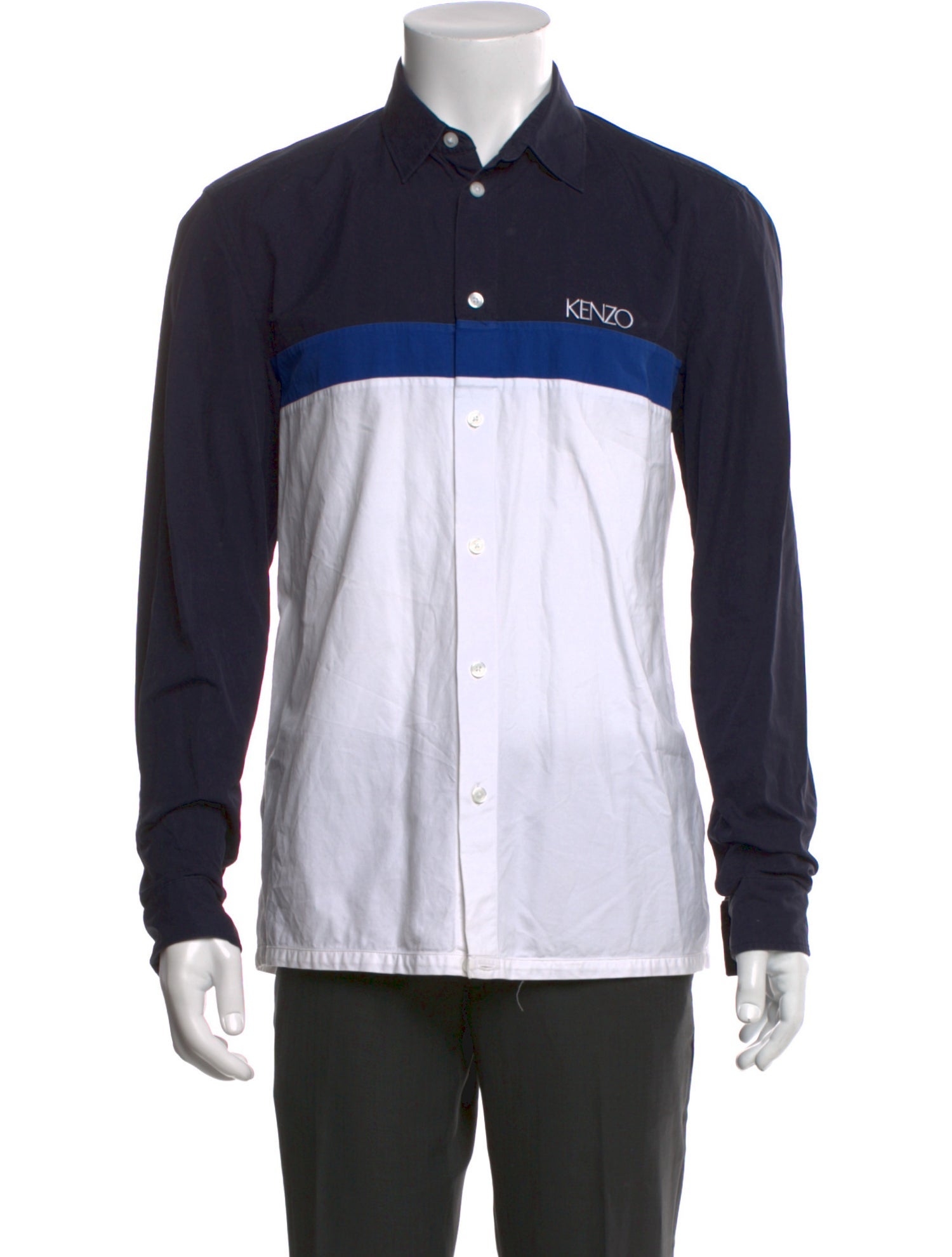 Kenzo Colorblock Pattern Long Sleeve Shirt