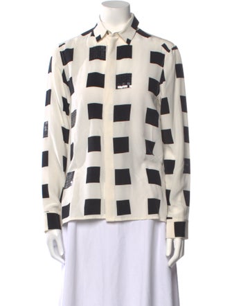 Kenzo Silk Plaid Print Button-Up Top