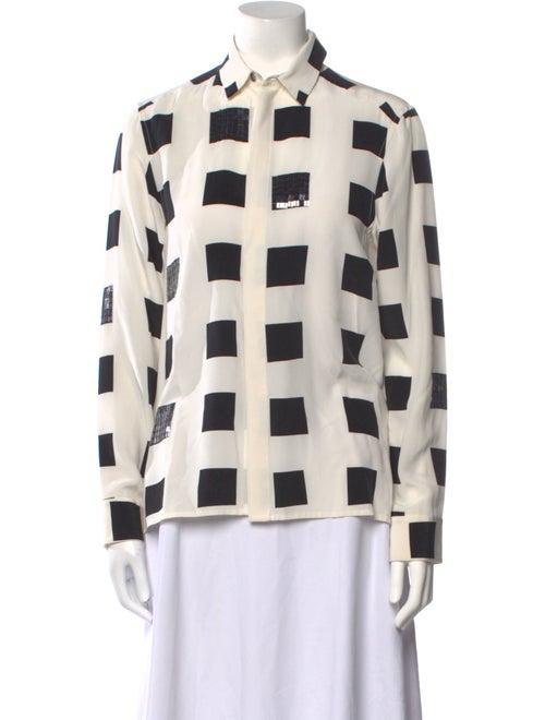 Kenzo Silk Plaid Print Button-Up Top