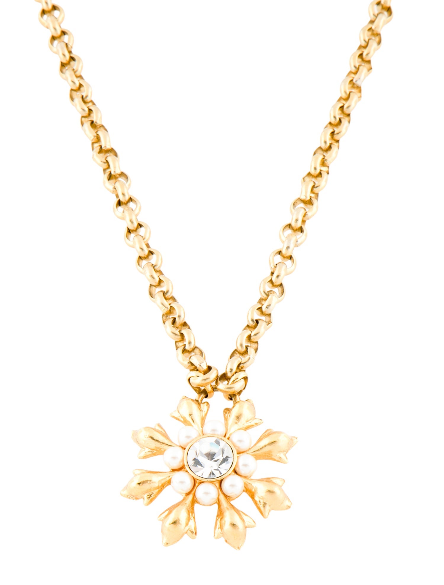 Kenzo Faux Pearl Flower Pendant Necklace