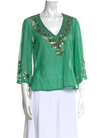 Kenzo V-Neck Three-Quarter Sleeve Blouse