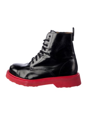 Kenzo Patent Leather Cutout Accent Lace-Up Boots