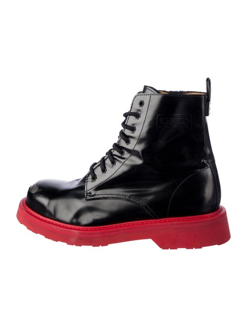 Kenzo Patent Leather Cutout Accent Lace-Up Boots