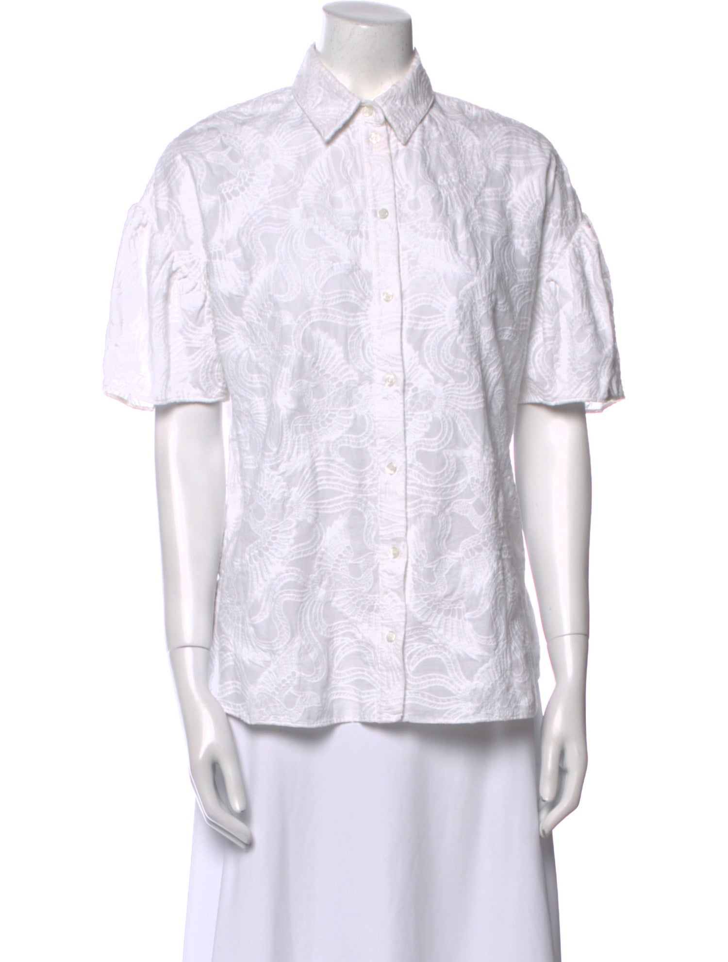 Kenzo Lace Pattern Short Sleeve Button-Up Top