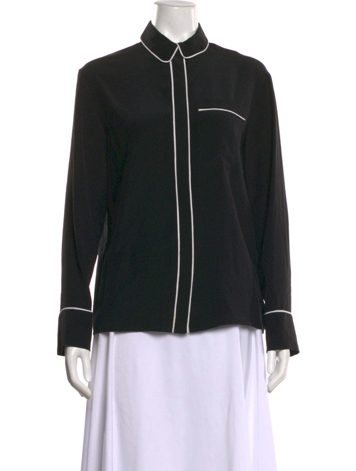 Kenzo Silk Mock Neck Button-Up Top