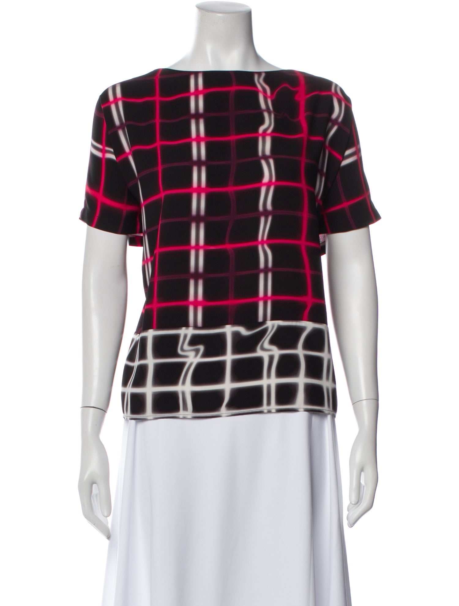 Kenzo Plaid Print Bateau Neckline Top