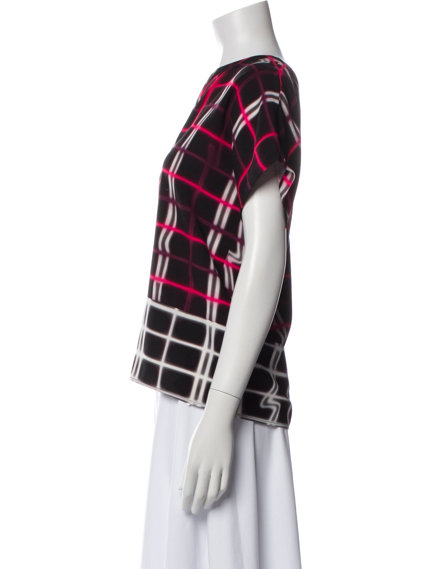 Kenzo Plaid Print Bateau Neckline Top