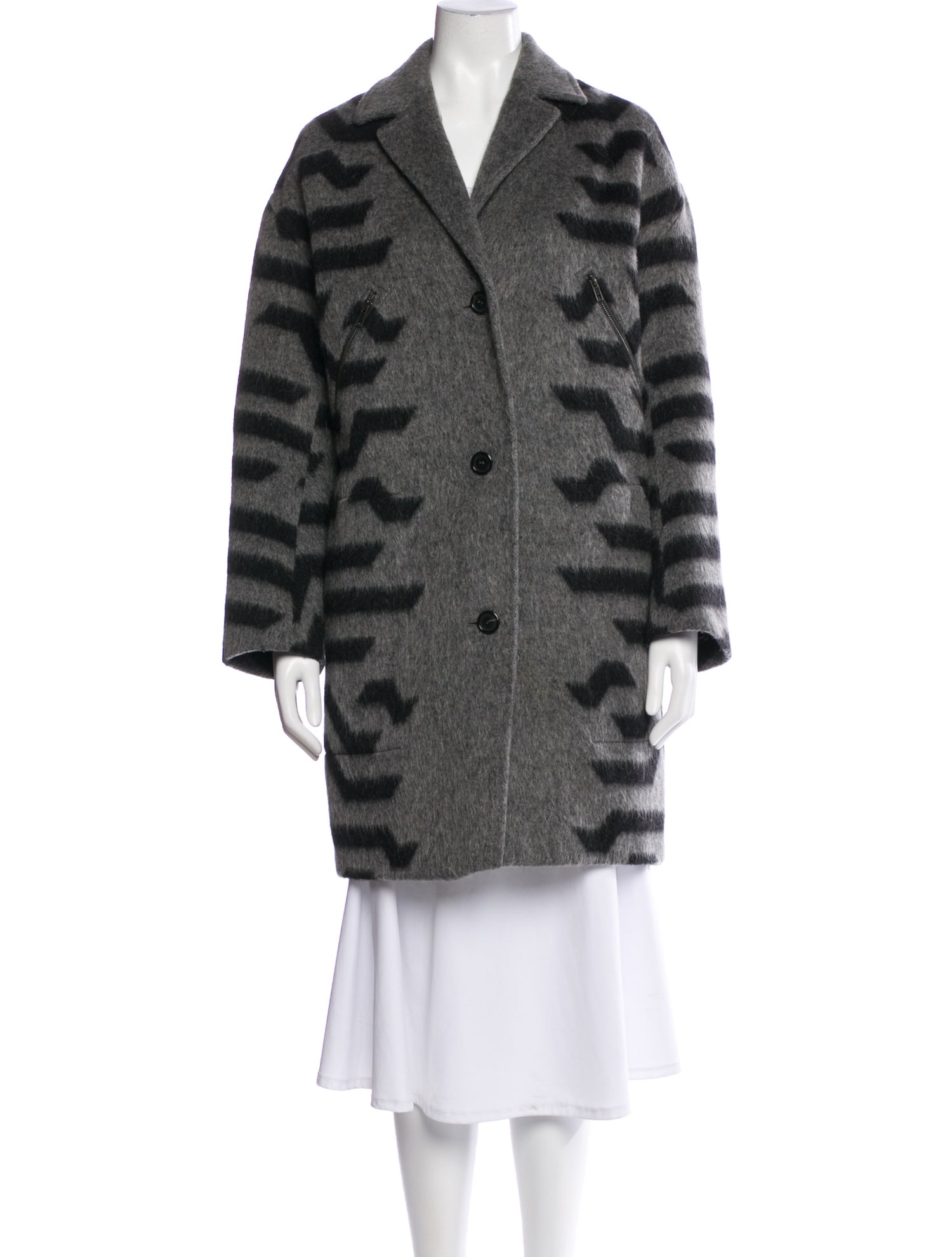 Kenzo Wool Striped Faux Fur Coat