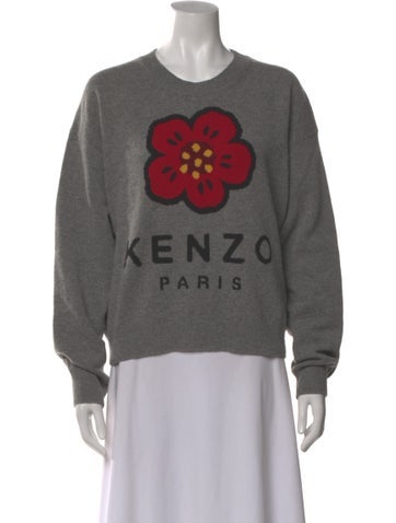 Pre-owned Kenzo Wool Graphic Print Sweater In Gray