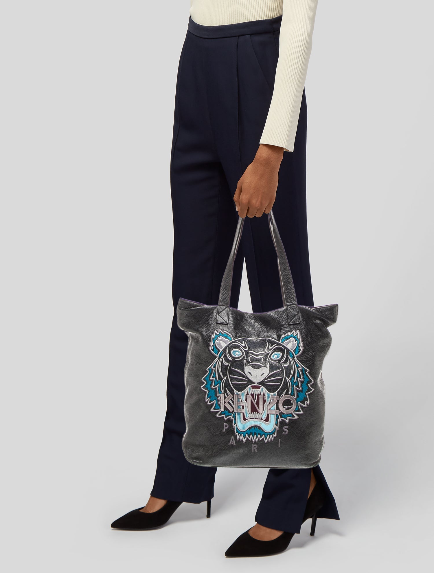 ケコバックトールペイント Kenzo Metallic PVC Tiger Tote Bag - Black Totes, Handbags