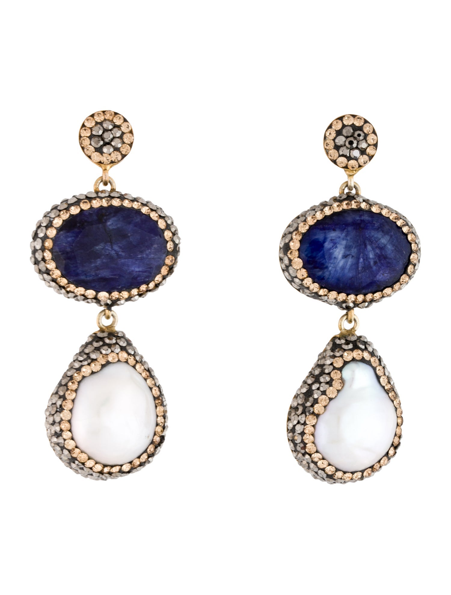 Soru Blue Stone, Pearl & Crystal Drop Earrings