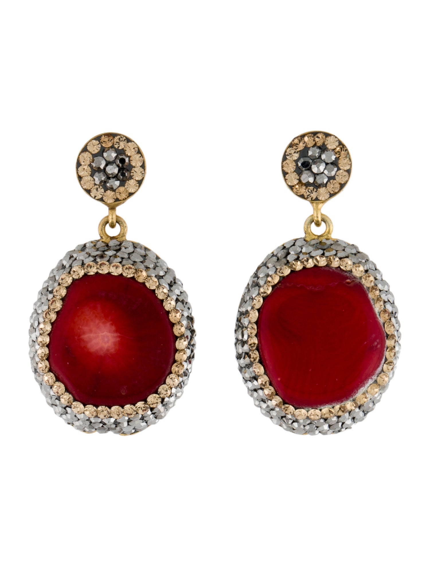 Soru Dyed Coral & Crystal Drop Earrings