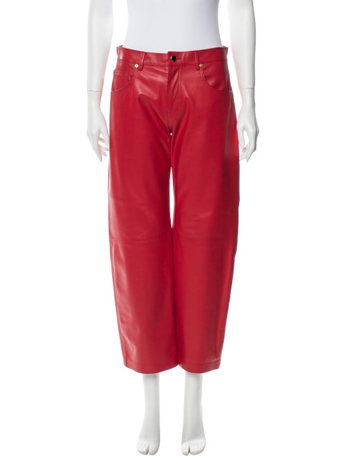 Khaite Leather Wide Leg Pants Red